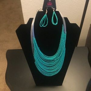 Blue sea bead necklace and earring set